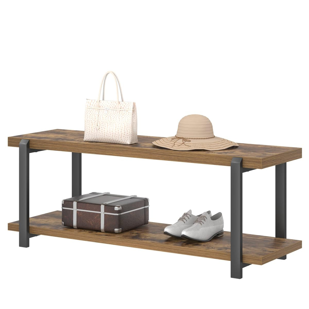 Entryway Bench with Shoe Storage, Industrial Style, 47"