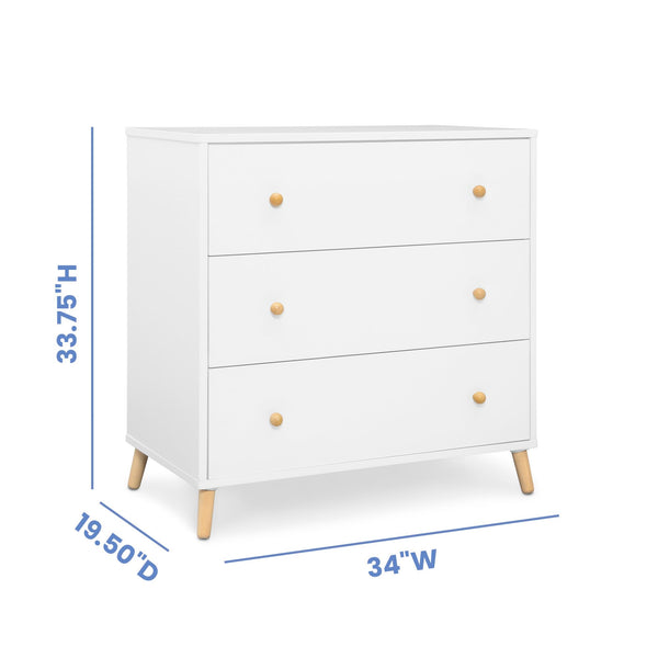 3-Drawer Dresser with Interlocking Drawers – White/Natural
