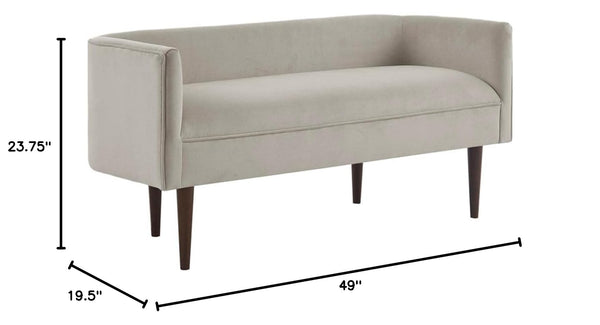 Velvet Accent Bench with Curved Backrest & Wood Legs – Cream