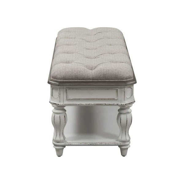 Upholstered Bedroom Bench with Storage Shelf