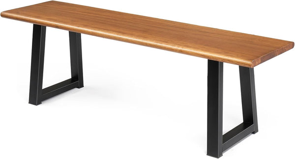 Acacia Wood Outdoor Bench with Metal Legs