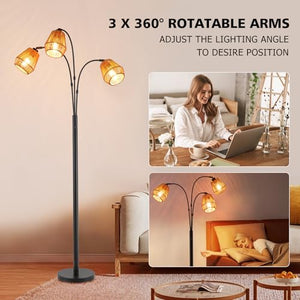 Arc Floor Lamp with Rattan Shades & Rotatable Arms
