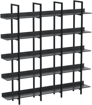 5-Shelf Industrial Open Bookcase with Metal Frame