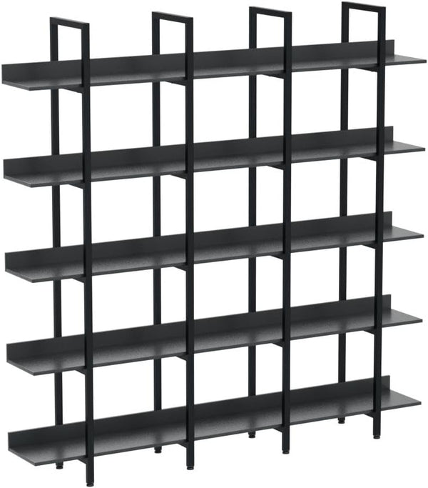 5-Shelf Industrial Open Bookcase with Metal Frame