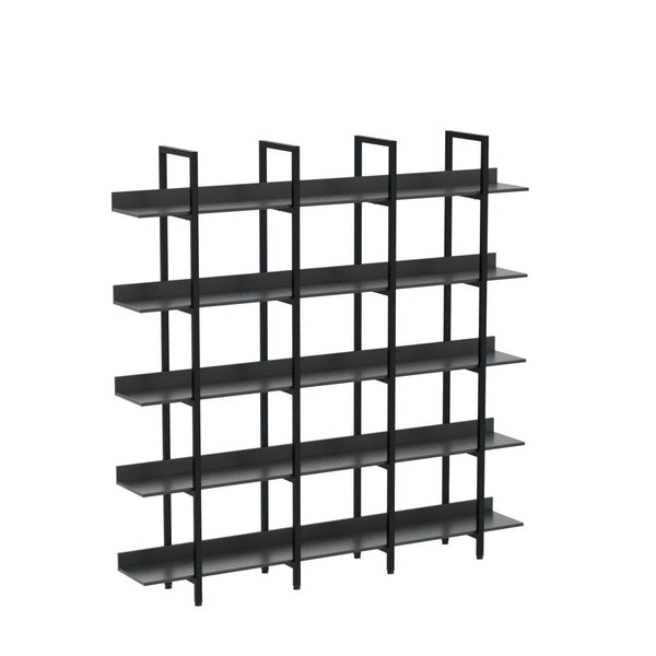 5-Shelf Industrial Open Bookcase with Metal Frame