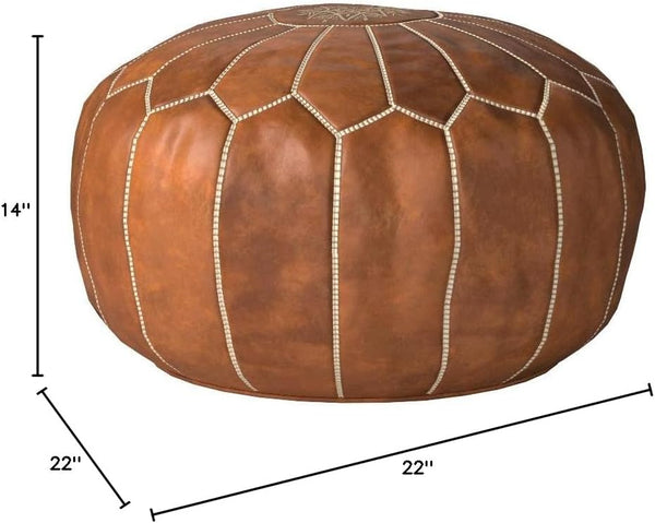 Moroccan Genuine Leather Pouf Ottoman – Cognac Brown