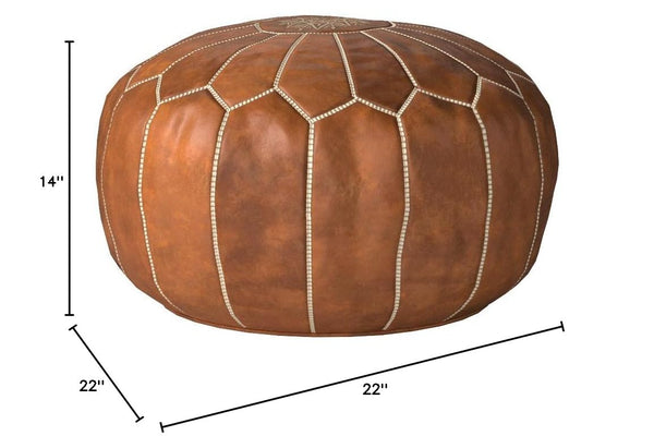 Moroccan Genuine Leather Pouf Ottoman – Cognac Brown