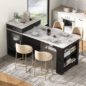 Kitchen Island with Extendable Dining Table, Rolling Storage, Power Outlet & Drawers