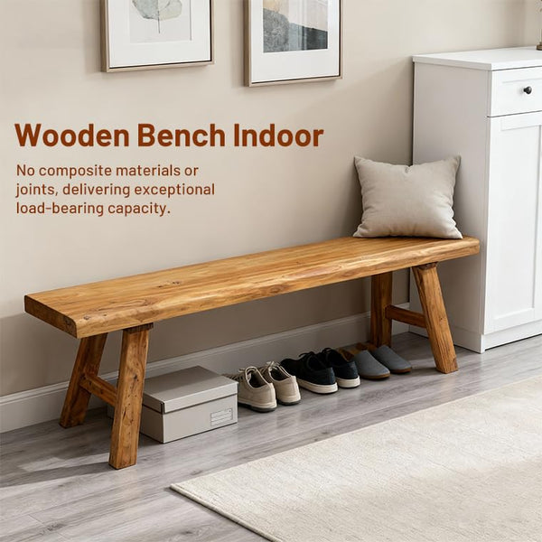 Rustic Solid Wood Entryway Bench – Narrow Farmhouse Bench for Hallway, Dining & Bedroom