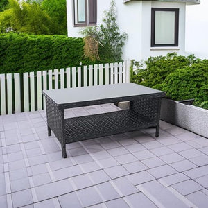 Outdoor Wicker Coffee Table with 2-Layer Glass Storage