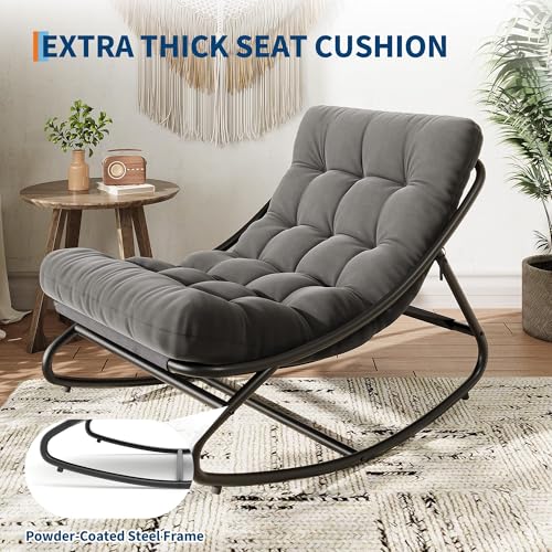 Outdoor Metal Rocking Chair with Thick Cushion – 450 lbs Capacity
