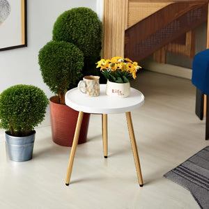 Small Round Side Table with Wooden Tray & Metal Legs