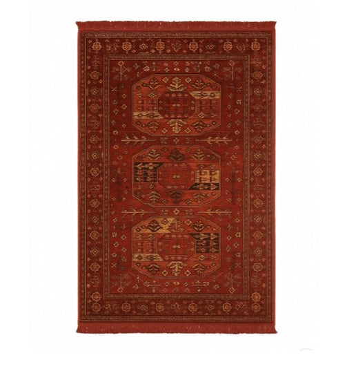 Traditional Persian Oriental Area Rug 5x8 – Red Gold Medallion, Polypropylene, Indoor