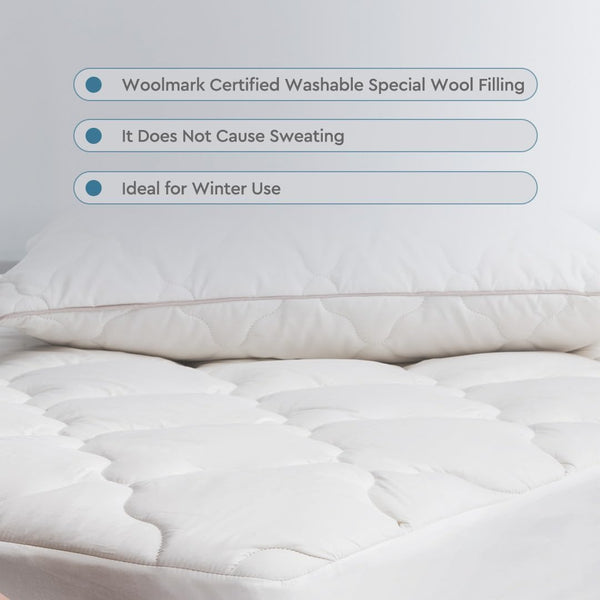 Wool Mattress Protector with 100% Cotton Cover – Breathable & Hypoallergenic