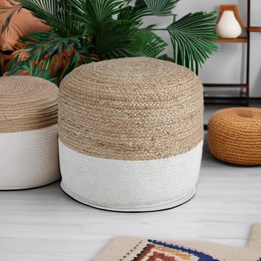 Round Jute Cotton Braided Pouf Ottoman