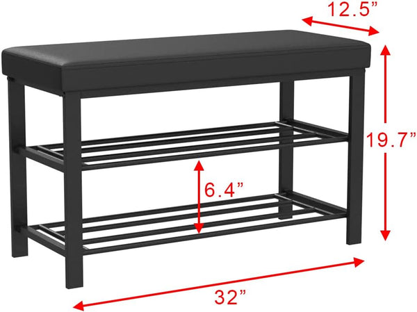 Entryway Shoe Bench with Cushioned Seat & 2 Shelves
