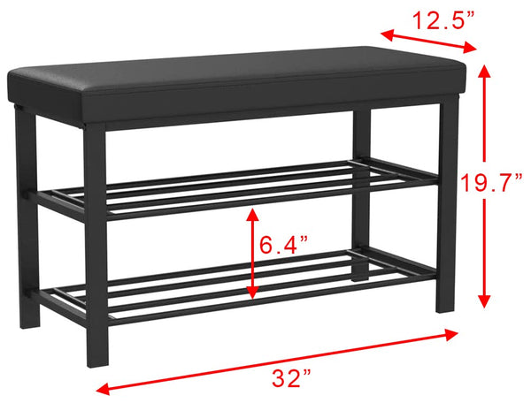 Entryway Shoe Bench with Cushioned Seat & 2 Shelves
