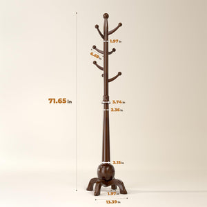 Solid Wood Freestanding Coat Rack with 8 Hooks