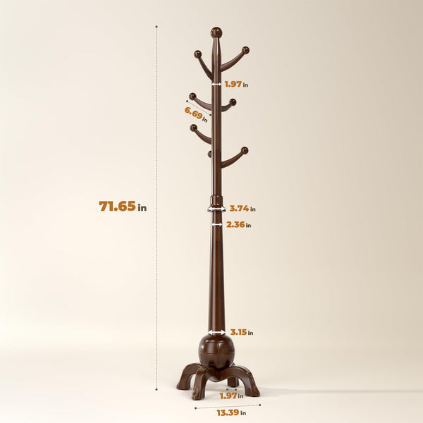 Solid Wood Freestanding Coat Rack with 8 Hooks