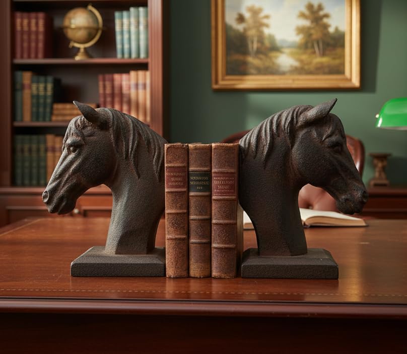 Horse Head Bookends Set – Vintage Resin Book Ends for Shelves