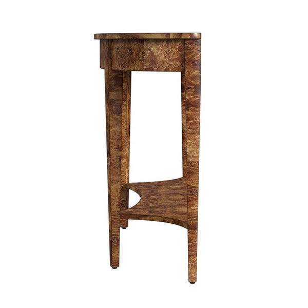 Demilune Console Table – Burl Wood Veneer, 54"W x 15"D x 32"H