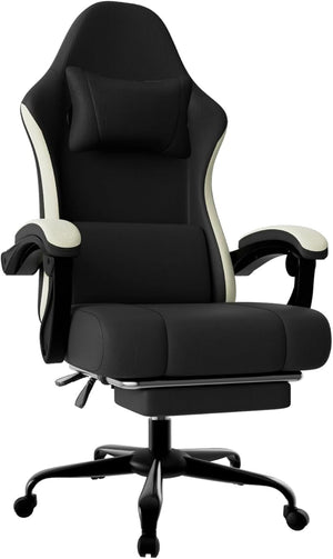 High Back Fabric Gaming Chair with Footrest