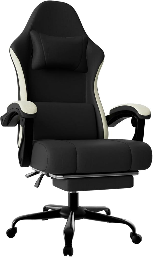 High Back Fabric Gaming Chair with Footrest