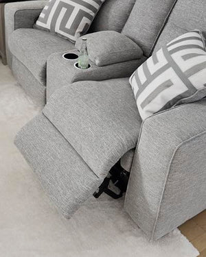 Power Reclining Sofa with Adjustable Headrest & USB Ports – Light Gray