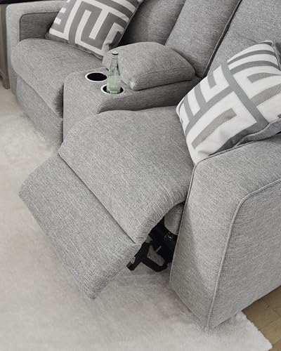 Power Reclining Sofa with Adjustable Headrest & USB Ports – Light Gray