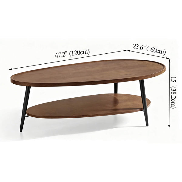 Oval Coffee Table, Two-Tier, Walnut, 47"
