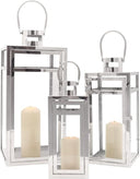 Metal Lantern Set of 3 – Assorted Sizes with Glass Panels