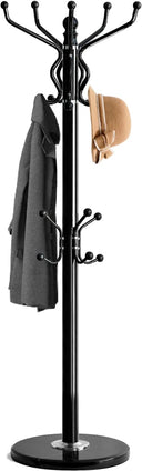 Freestanding Coat Rack with Marble Base & Multi-Hook Hall Tree