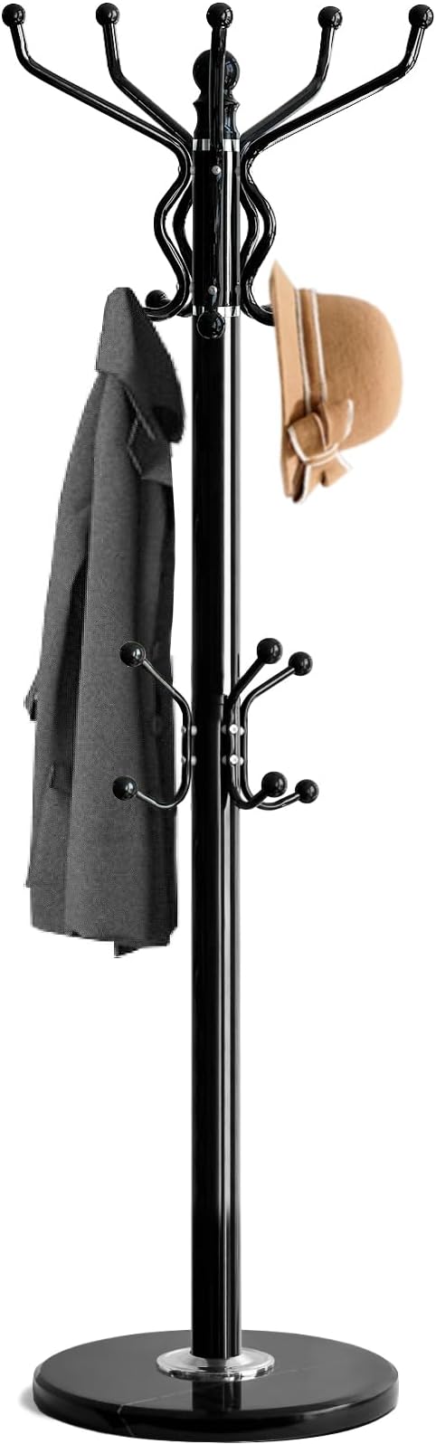 Freestanding Coat Rack with Marble Base & Multi-Hook Hall Tree