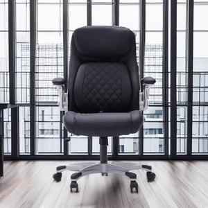 Ergonomic PU Leather Office Chair with Adjustable Lumbar Support & Flip Armrests