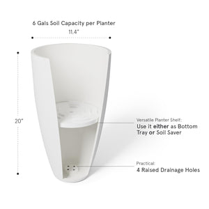 Tall Round Planters Set of 2 with Drainage Holes and Shelf