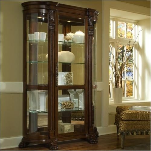 Curved End Curio Cabinet with Lighted Interior