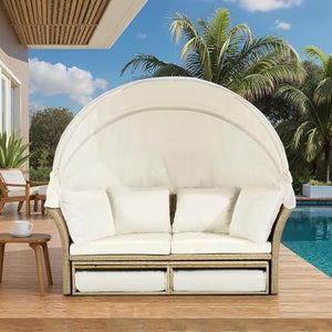 Outdoor Convertible Patio Daybed with Retractable Canopy