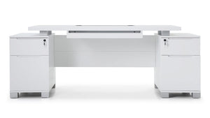 79" Modern Executive Desk with Filing Cabinets – White