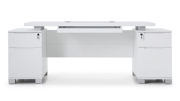 79" Modern Executive Desk with Filing Cabinets – White