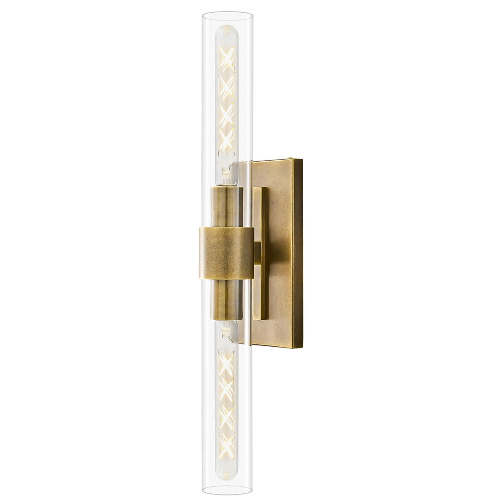 2-Light Brass Wall Sconce with Clear Glass Shade