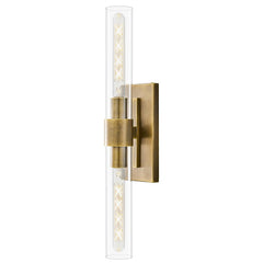2-Light Brass Wall Sconce with Clear Glass Shade
