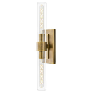 2-Light Brass Wall Sconce with Clear Glass Shade