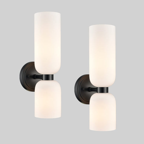 Modern 2-Light Wall Sconce Set of 2 – Milky White Glass