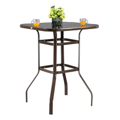Outdoor Bar Height Table with Square Tempered Glass Top