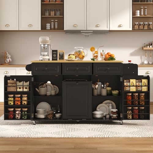 Rolling Kitchen Island with Power Outlet & Drop Leaf