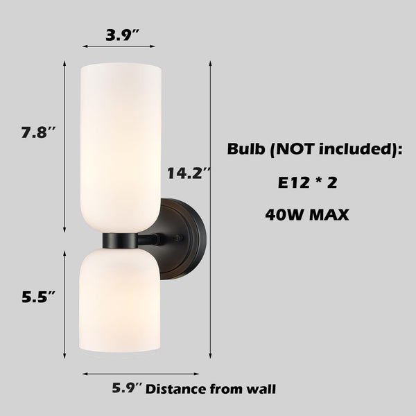 Modern 2-Light Wall Sconce Set of 2 – Milky White Glass