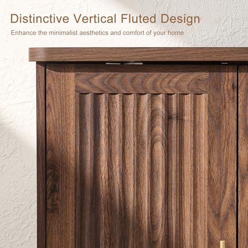 Fluted Sideboard Buffet Cabinet with 4 Doors & Adjustable Shelves