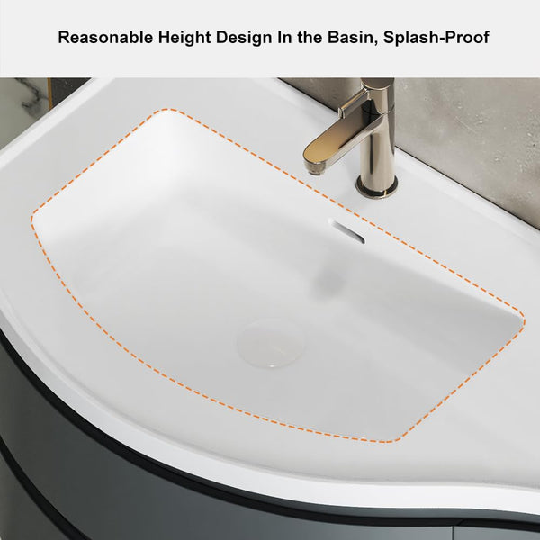 35.4" Wall Mounted Floating Bathroom Vanity with Stone Resin Sink