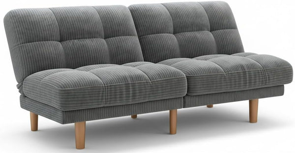 65" Convertible Futon Sofa Bed – Corduroy Fabric, Grey