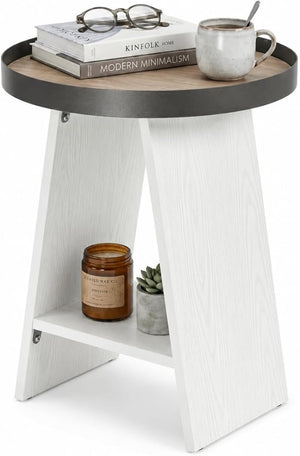 Round 2-Tier Side Table with Tray Top